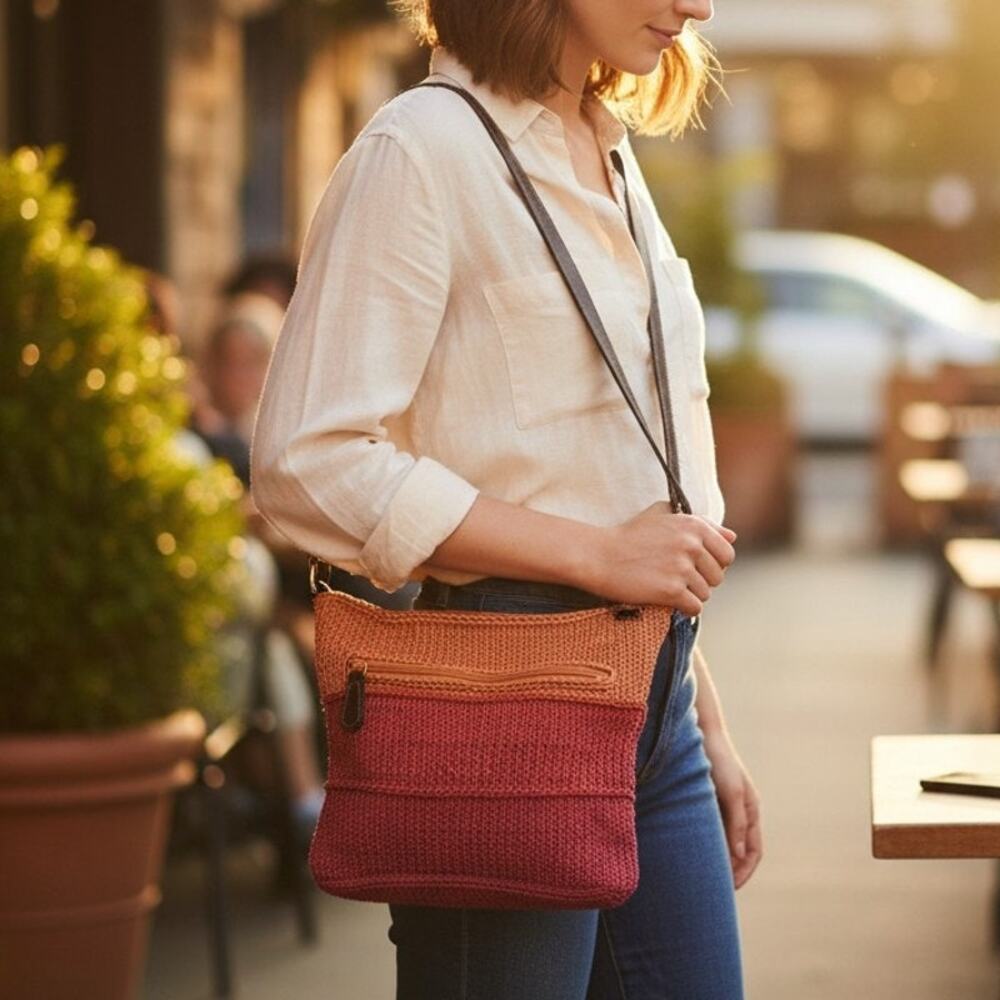 Liz Claiborne Vintage Y2K Crochet Crossbody Bag Boho Coral Orange